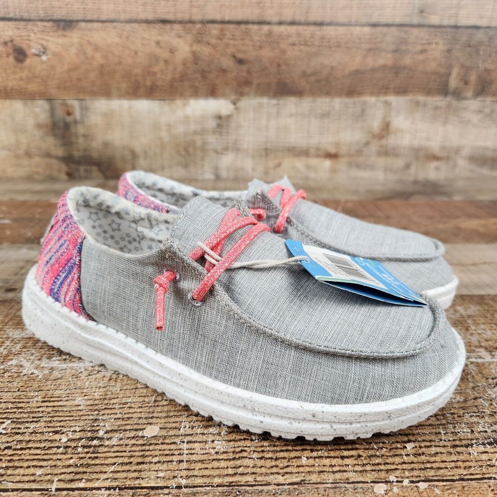 Hey Dude Wendy Youth Girls Sz 3 Funk Grey Slip On Shoe Pink Comfort Grade School